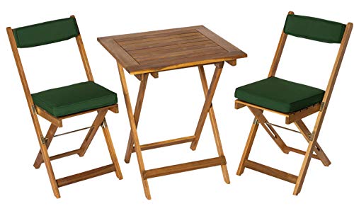 Deliano - Juego de mesa para balcón de madera de acacia (incluye cojines, plegables, 2 sillas y 1 mesa rectangular)
