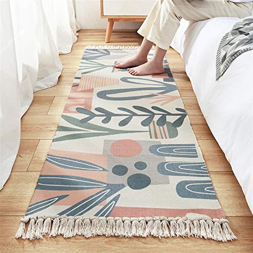 DENGZH Tapetes y alfombras de Dormitorio Estilo étnico algodón y colchoneta de Lino Nudo de Mano Boho Floor Mat con diseño Super Sofá Sofá Tassel Alfombra Dormitorio Alfombra de la Cama del pie