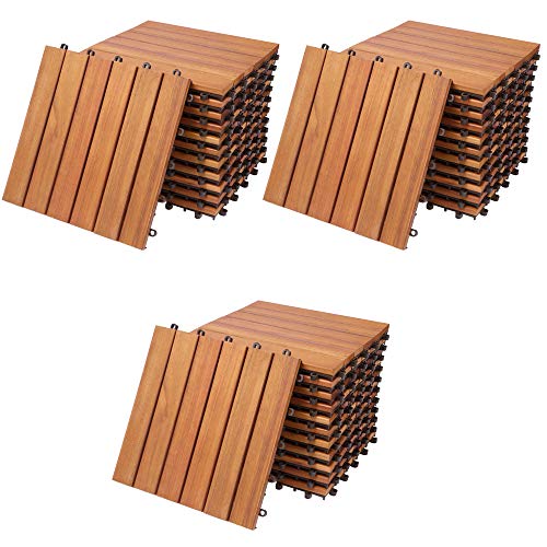 Deuba Set de 33 baldosas 'Clásicas' de madera de Eucalipto 30x30cm por 3m² Losas de terraza para jardín balcón spa o deck