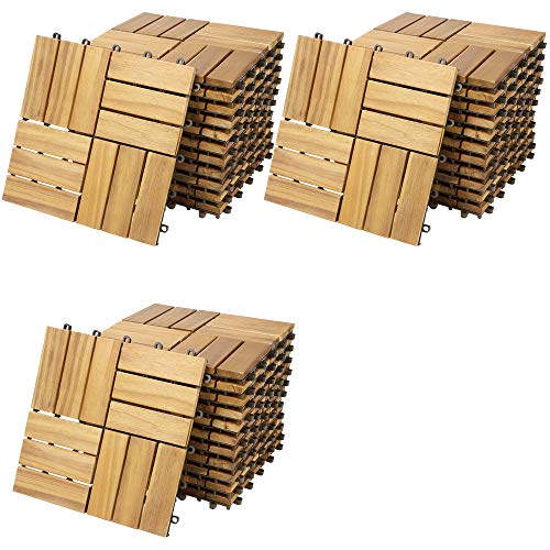 Deuba Set de 33 baldosas 'Mosaïco' de madera Acacia 30x30 cm por 3m² Losas de terraza para jardín balcón spa o deck