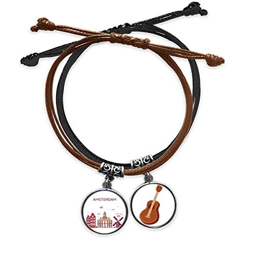 DIYthinker Amsterdam Apartamento Landmark Pulsera Cuerda Mano Cadena Cuero Guitarra Pulsera