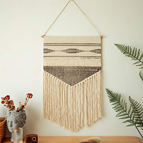 D&LE Macrame Tapiz De Pared,Bohemio Tapestry,Hecho A Mano Tejido Decoración De Pared Tapiz De Pared,para Apartamento Dormitorio Decoración del Hogar Gris 50x90cm(19.7x35.4inch)