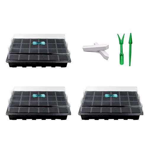 Dsaren 3 Pcs Bandejas de Germinación para Invernaderos 24 Células Bandeja de Semillas Ajustables Bandeja Cultivo Invernadero con Tapa y Agujeros de Ventilación para Plantas Vegetal Fruta Semilla