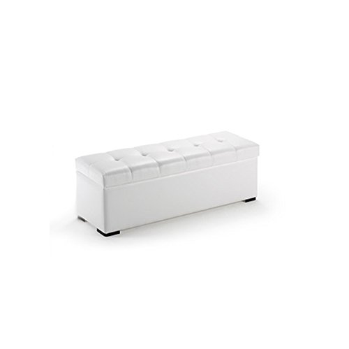 duehome Baul, Banco, Puff de Almacenaje, Arcon Elevable, Modelo Milos, Acabado en Simil Piel Color Blanco, Medidas: 100 cm (Ancho) x 42 cm (Fondo) x 44 cm (Alto)