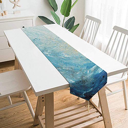 DUTRIX Camino de Mesa con borlas Arte Pintura Abstracta Azul Original Camino de Mesa de Comedor Azul Marino para el hogar Cocina Fiesta Decoraciones de Boda, 90x13 Pulgadas