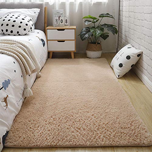 Eastbride Non-Slip Piel de Imitación,Alfombra de Dormitorio de Pelo Corto, Alfombra Antideslizante Gruesa-Beige_60 * 160cm,Oveja de Piel sintética Felpudo Alfombra