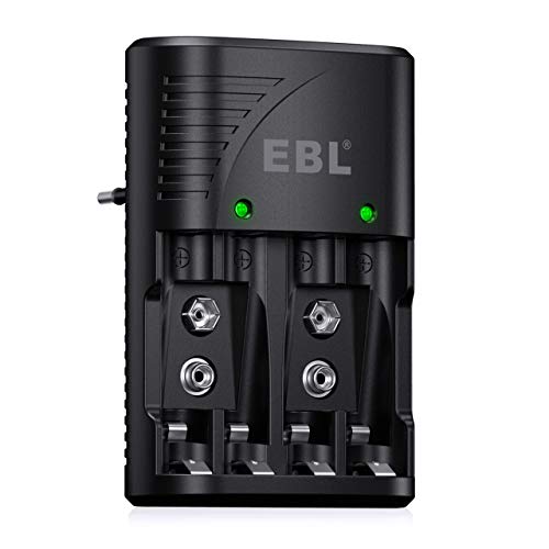 EBL Multifuncional Cargador de Pilas, Rápido Cargador Plug para AA AAA Ni-MH 9V Pilas Recargables con Indicadora LED, AC 100-240 V