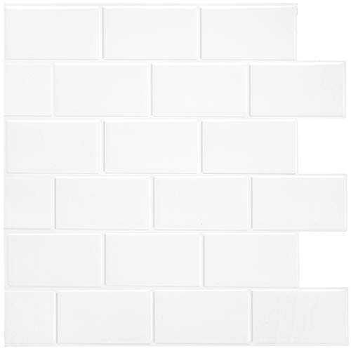 Ecoart Decorativos Adhesivos para Azulejos Pegatinas de Pared, Blanco Adhesivo Pared, Efecto 3D, Azulejos Adhesivos Autoadhesivo, para Cuarto de baño y Cocina (Blanco Leche con Fondo Blanco)