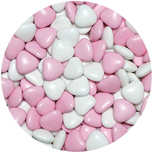 EinsSein 1kg Corazones de Chocolate grageas boda bautizo Mezcla medio blanco-rosado brillante corazon amor formas bombones confeti peladillas candy bar cumpleaños niños regalos Tradición italianas