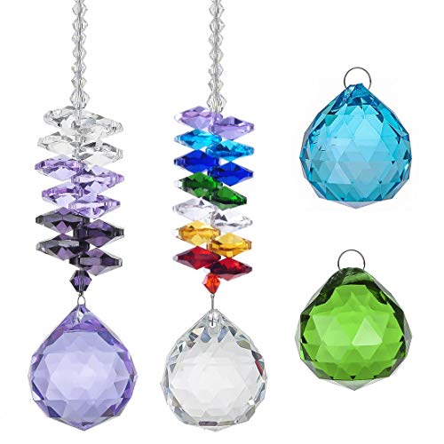 EQLEF - Juego de colgante de cristal con perlas de octogonal, arco iris y cristal lila, adornos prisma con bola de cristal de color para ventanas, decoración de jardín (paquete de 2 unidades)