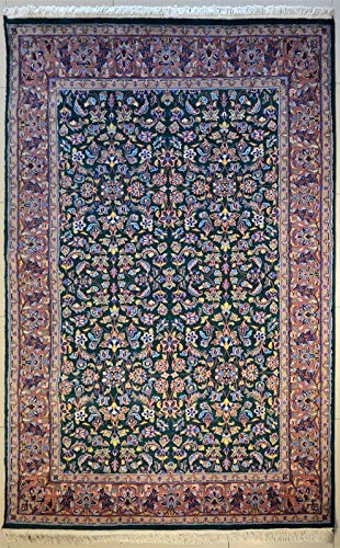 etnico Alfombra de doble nudo Mahal hecha a mano Pak oriental de alto grado 182 cm x 276 cm, diseño simétrico verde