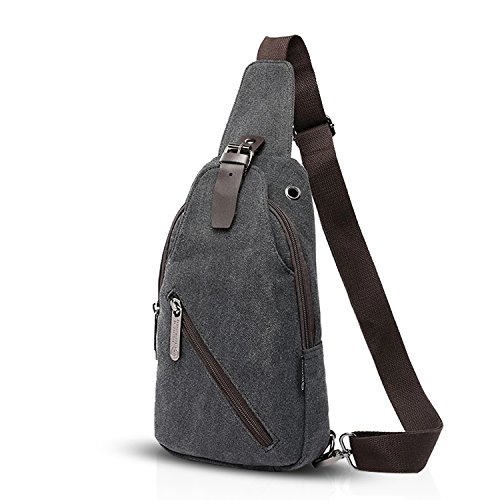 FANDARE Vintage Sling Bag Bolsas de Deporte Messenger Bag Las Mujeres Mochila Shoulder Bolso Hombre Senderismo Bolso Bandolera Estudiantes Universitarios Bolsa de Deporte Travers Outdoor Lona Negro