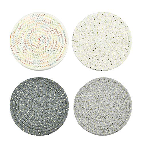 FAVENGO 4 Pcs Salvamantel Redondo Tejidos 18cm/7 Pulgada de Diametro Manteles Individuales Redondos Individuales de Mesa de Algodon Resistentes al Calor para Cazuela Caliente y como Bajo-Plato