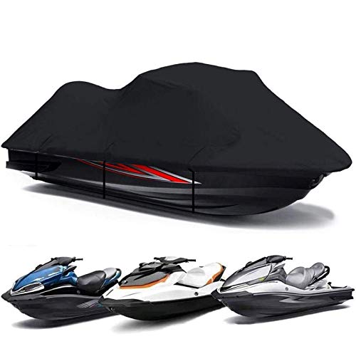 FBKPHSS Universal Profesional Jet Ski Cover, Trailerable Impermeable Funda De Lancha Motora Durable Paño de Oxford Jet Ski Cover para Yate Motora PWC Pesca,Negro,136"*145"