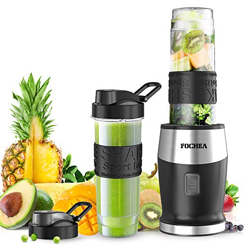 FOCHEA Batidora de Vaso para Smoothie, 500W Portátil Batidora Electrica con 2 * 570ml Botellas de Tritan sin BPA para Zumos de Frutas y Verduras