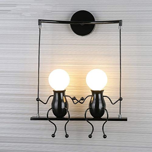 FSTH Creativo Lámparas de Pared Simple Fashion Doll Swing Lámpara de Pared Moderna Apliques de Pared Metal Lámpara de Pared para Dormitorio, Escalera, Pasillo, Restaurante, Cocina E27 (Negro-2)