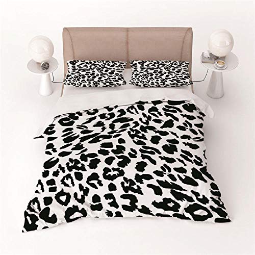 Funda nórdica Estampada Estampado De Leopardo Blanco Y Negro Conjunto de Ropa de Cama de Poliéster de Hipoalergénica Suave Transpirable 240x220 cm Incluye 1 Funda de Edredón+2 Fundas de Almohada