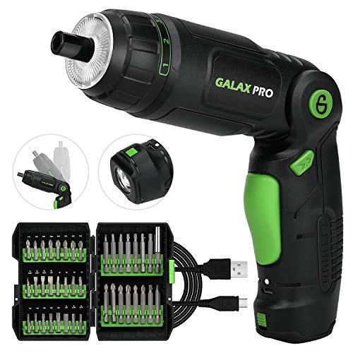 Galax PRO FRGP-HYS-2013 - Atornillador inalámbrico (3,6 V, 2000 mAh, batería de iones de litio, 3 posiciones flexibles y 6 ajustes de par, LED frontal con USB y linterna de bolsillo trasero)