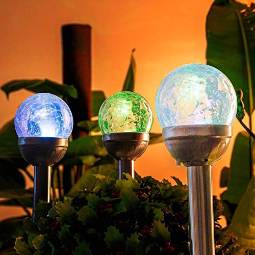 GIGALUMI Luces solares para exteriores, decoración de patio, bola de cristal agrietada, luces LED de jardín, paisaje/camino, luces para camino, patio, cambio de color y blanco, paquete de 3