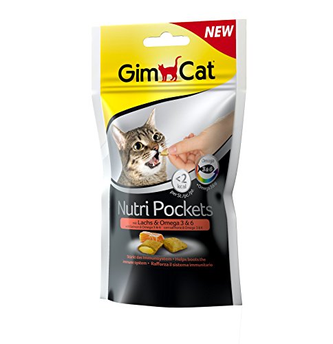 GimCat Nutri Pockets - Aperitivo crujiente para Gatos con Relleno cremoso e Ingredientes funcionales.