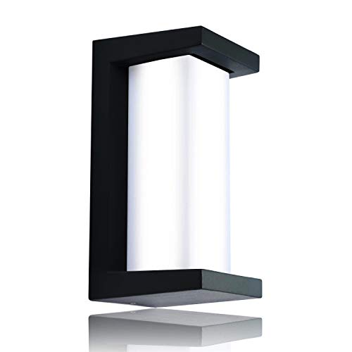 Glighone Apliques Pared Exterior, Lámpara Pared Impermeable IP65, LED Luz de Iluminación Moderno 12W, Aluminio Mate Negro Aplique de Porche Cuadrado para Balcón Jardín Porche, Blanco Frío