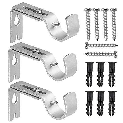 Gobesty Juego de 3 soportes de barra de cortina, soporte de pared para barra de cortina con tornillo para barra de 2,5 cm (plata)