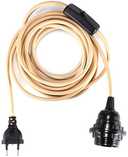 GreenSun - Portalámparas E27 con interruptor E27 con cable textil de 4,5 m, 2 núcleos, anillo roscado, para lámpara de techo, color beige