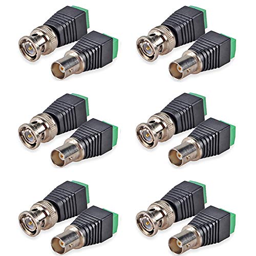 Greluma 12 Piezas Conector Balun BNC Macho Hembra y Adaptador de Terminal de Cámara para Cámaras de Video de Vigilancia CCTV Coaxial/Cat5/Cat6 (Conector BNC Balun)