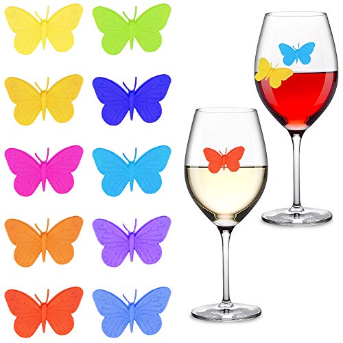 Gresunny 10pcs marcador de copa de vino silicona marcadores de vidrio de fiesta reconocimiento vasos de mariposa con ventosa identificadores copas reutilizables marcadores de copa para bar fiesta