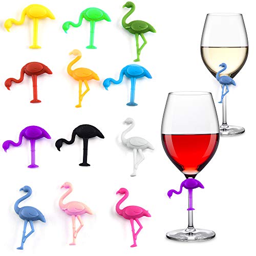 Gresunny 12pcs marcador de copa de vino silicona marcadores de vidrio de fiesta reconocimiento vasos de forma de flamenco identificadores copas reutilizables marcadores de copa para bar fiesta