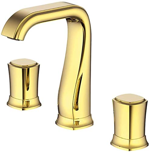 Grifo de lavabo de baño de agua caliente y fría grifo mezclador de lavabo de doble manija de 3 agujeros grifos de lavabo de latón blanco dorado dorado