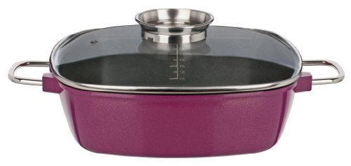 GSW 506014 - Fuente con Tapa de Cristal para Asar, Gran Profundidad, 28 x 28 x 8,5 cm, 4,9 L, Color Morado