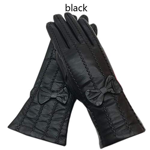 Guantes 2020 Mujer Piel de Oveja Cuero Rojo Moda Invierno cálido Hermoso - Negro, 9