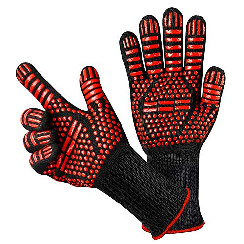 Guantes de Barbacoa, yotame Guantes para Horno Resistentes al Calor Hasta 800℃ / 1472℉ Antideslizante Silicona Guantes de Cocina para Cocina, Parrilla, Hornear, Microondas - Rojo