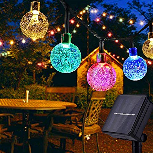 Guirnaldas Luces Exterior Solares, FOCHEA 7M Cadena de Bola Cristal Luz Impermeable 8 Modos de Iluminación para Jardín, Terraza, Boda, Fiesta, Patio, Árbol de Navidad (Multicolor)