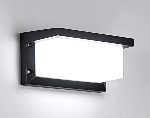 HAOFU Apliques de Pared Lámpara Moderna 12W, LED, 1200Lúmenes,Aplique para exterior, 6000K luz blanco frío,impermeable IP65,Aluminio+Acrílico (blanco frío)