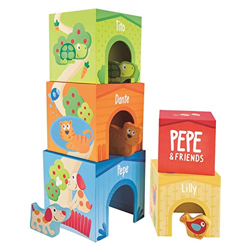 Hape- Cubos apilables Pepe y amigos (Barrutoys E0451) , color/modelo surtido