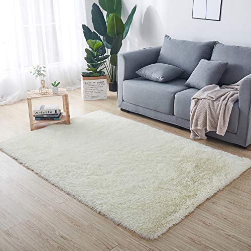 HETOOSHI alfombras mullidas de Interior súper Suaves y mullidas de Terciopelo Linda Alfombra de Dormitorio mullidaAdecuado para salón Dormitorio baño sofá Silla cojín（Blanco 80 x 120 cm）