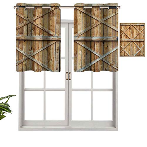 Hiiiman Cortinas térmicas aisladas 100% opacas con cenefa de madera tradicional con fotos verticales y tablones de granja antiguas, juego de 1, 137 x 45 cm para dormitorio con ojales