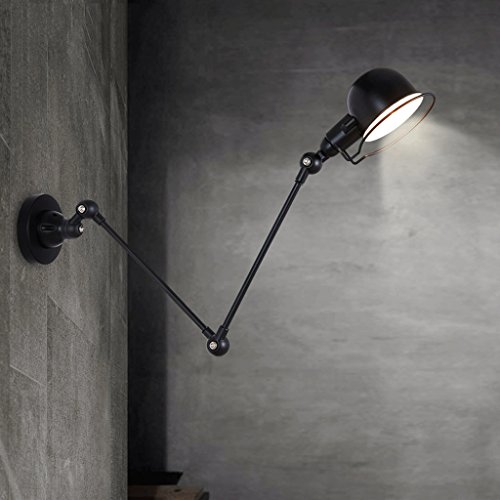 Hines 1-Luz Brazo oscilante Lámpara de pared Brazo largo Pared de vidrio Hierro Industrial Retro Lámpara de pared Vintage Creativo Telescópico Nostálgico Restaurante Pasillo plegable Dormitorio negro