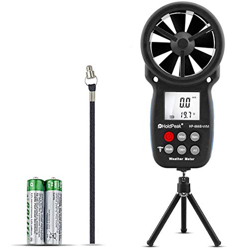 HoldPeak Anemómetro Portátil Profesional 866B-WM Mide la Velocidad del Viento, la Temperatura del Viento, la Presión Atmosférica,el Punto de Rocío,la Humedad Relativa,la Altitud,con Luz de Fondo