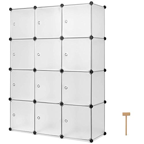 Homfa Armario Modular Estantería Modular Organizador para Ropas de 12 Cubos Blanco 105x35x140cm