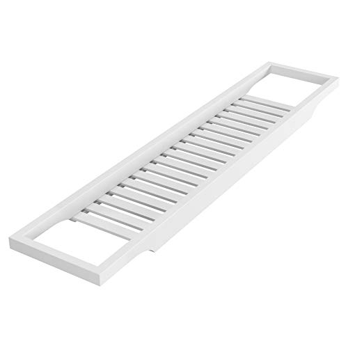 Homfa Bandeja Bañera de Bambú Bandeja Almacenamiento de Baño Soporte Bañera Madera para Libros Copa de Vino Jabón Esponja de Baño Blanco 74x15x3.5cm