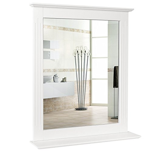 Homfa Espejo de Pared Espejo Baño Espejo Colgante para Dormitorio Baño Madera con 1 Balda Blanco 57X12X68cm