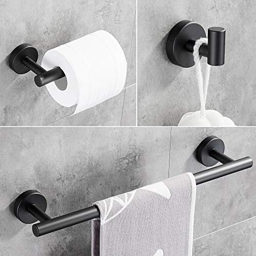 Hoomtaook Juego de Baño 304 Porta Toallas de Acero Inoxidable 3 en 1 Gancho para Toalla Barra de Toalla Porta Papel Higiénico Montado en la Pared Acabado Cepillado Instalación de Taladro Plata