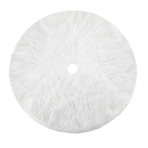 HOWAF Faldas arbol Navidad 31 Pulgada de Piel sintética Faldas de árbol Blanco Base de árbol de Navidad Falda para Navidad Fiesta de año Nuevo Vacaciones en casa decoración