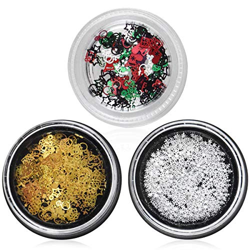 HQdeal Navidad Lentejuelas de Uñas Copos de nieve Purpurinas de Uñas Glitter de Uñas Brillos para Nail Art Decoración, Caja de regalo Campanas Estrellas Anillos Corazones Alce Flores Calcetines