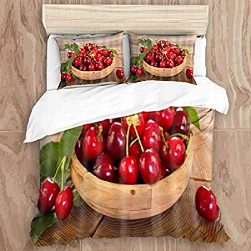 HUA JIE Juego de Cama con Estampado 3D para Fundas nórdicas Juego de Fundas de Almohada, vajilla de Frutas y Verduras Cherry Beauty