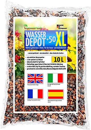 Humusziegel - Wasser Depot +50 XL grânulos de argila expandida 4-8mm quebrados, como armazenamento de água, contra ervas daninhas e alagamento 10 L