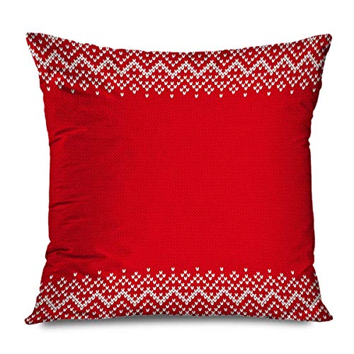 iksrgfvb Funda de Almohada Cuadrada 45x45 CM Borde Rojo Textura geométrica Vacaciones abstractas Feria de Navidad Fairisle Cloth GRAP